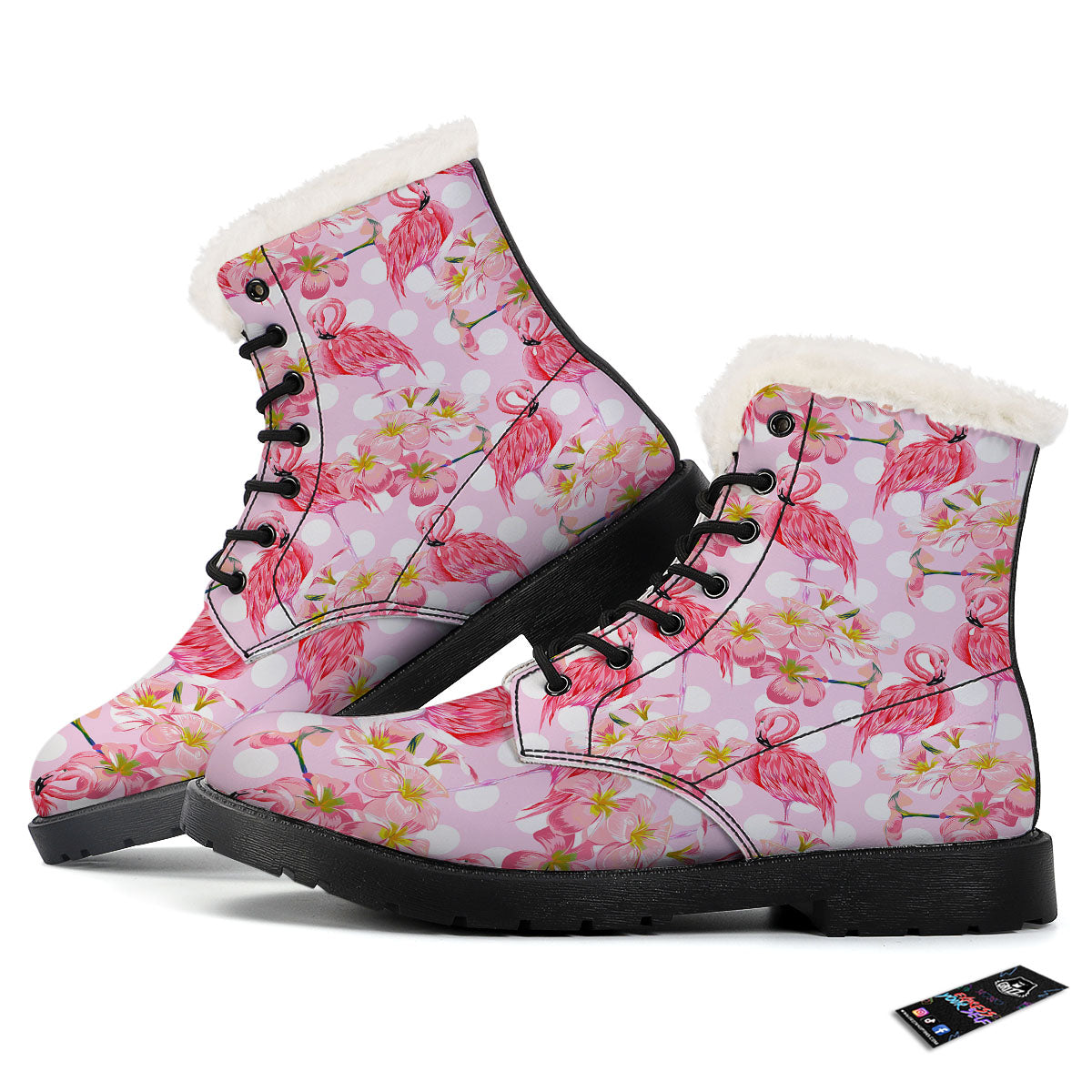 Flamingo Pink Polka Print Pattern Winter Boots-grizzshop