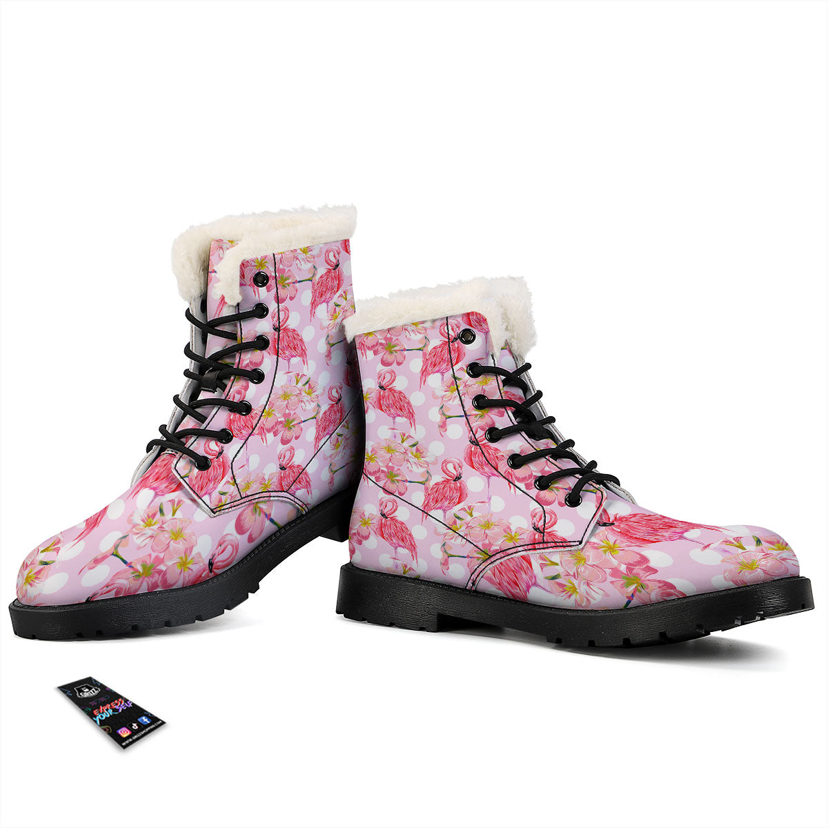Flamingo Pink Polka Print Pattern Winter Boots-grizzshop
