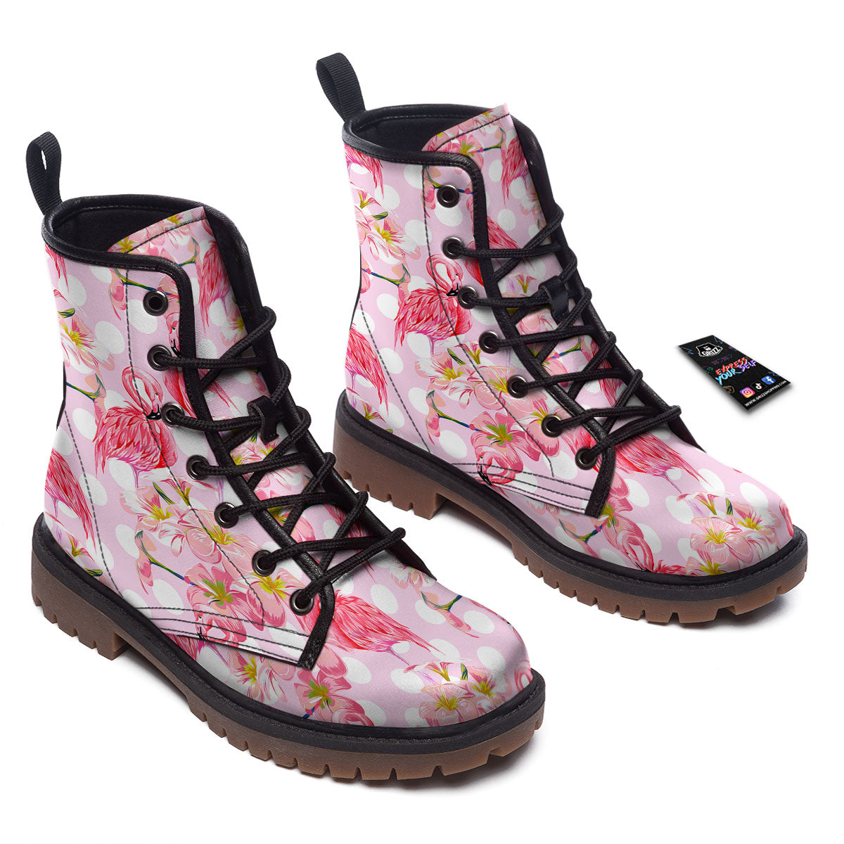 Flamingo Pink Polka Print Pattern Work Boots-grizzshop