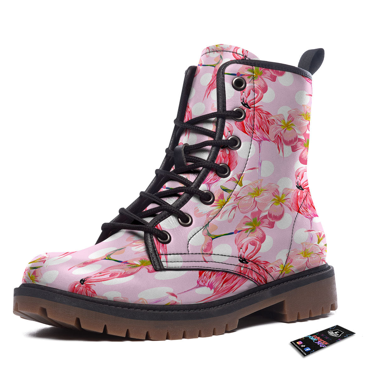 Flamingo Pink Polka Print Pattern Work Boots-grizzshop