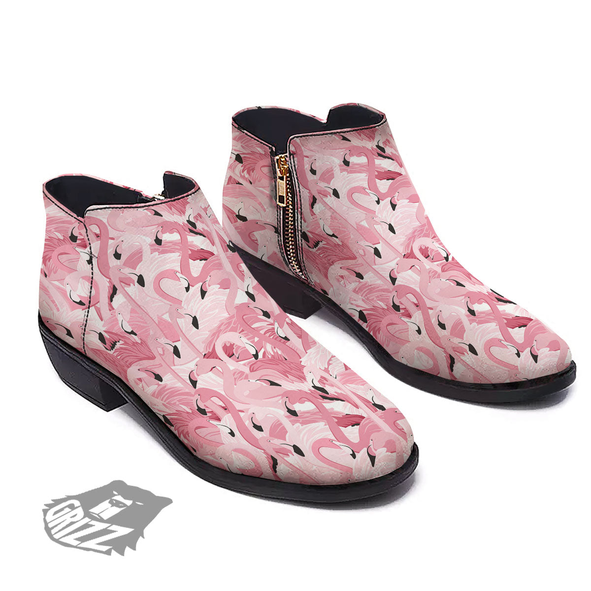 Flamingo Pink Print Pattern Ankle Boots-grizzshop