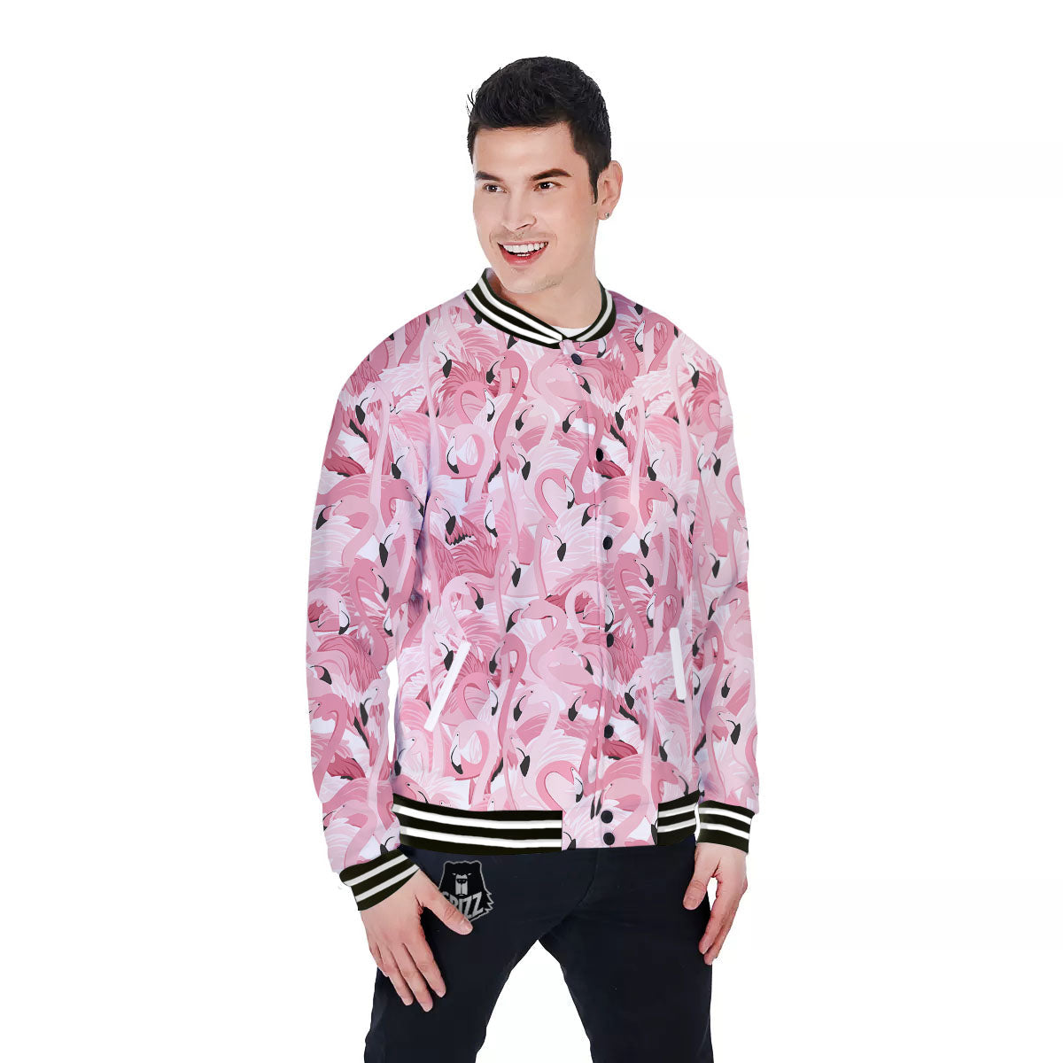 Flamingo Pink Print Pattern Baseball Jacket-grizzshop