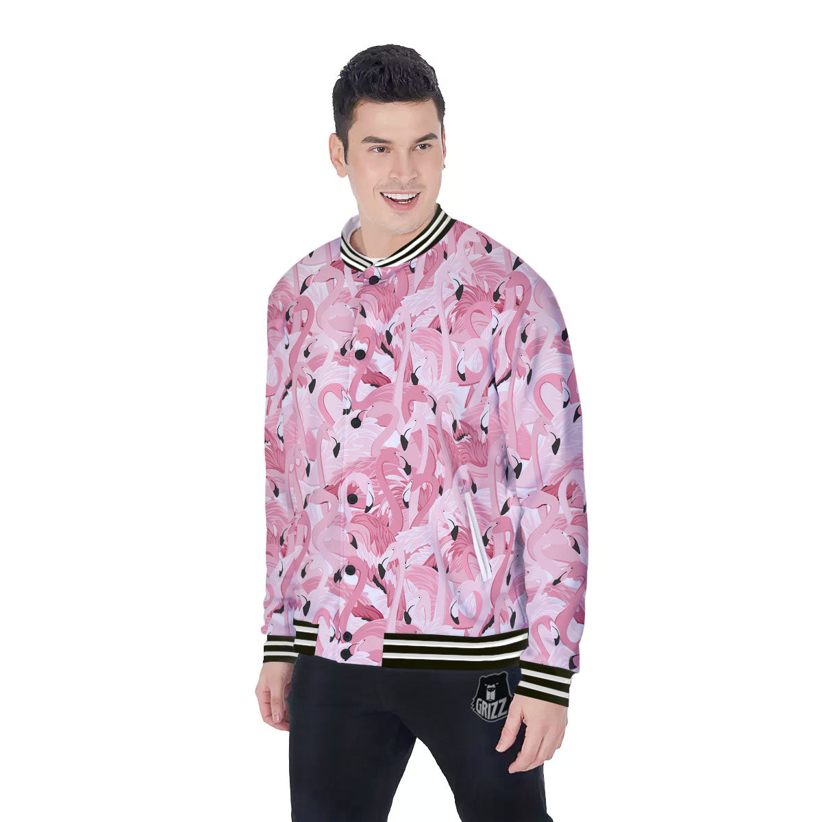 Flamingo Pink Print Pattern Baseball Jacket-grizzshop