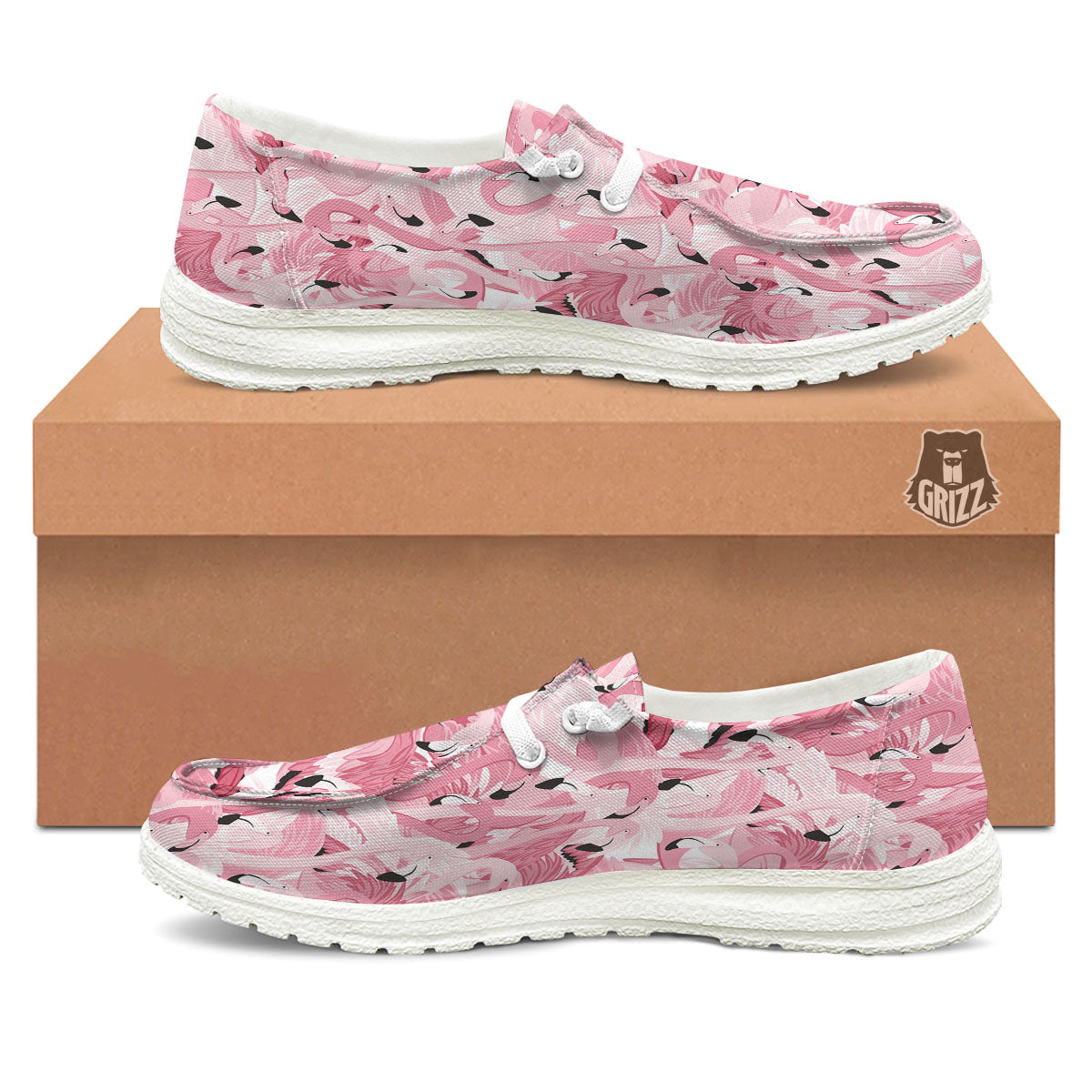 Flamingo Pink Print Pattern Black Loafers-grizzshop