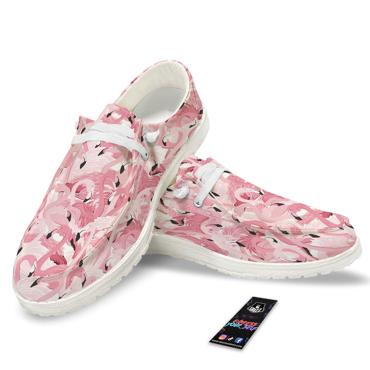 Flamingo Pink Print Pattern Black Loafers-grizzshop