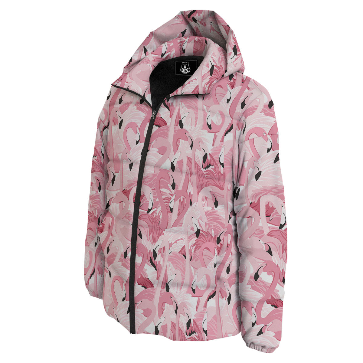Flamingo Pink Print Pattern Down Jacket-grizzshop