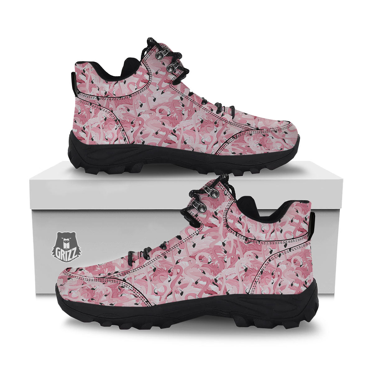 Flamingo Pink Print Pattern Hiking Shoes-grizzshop