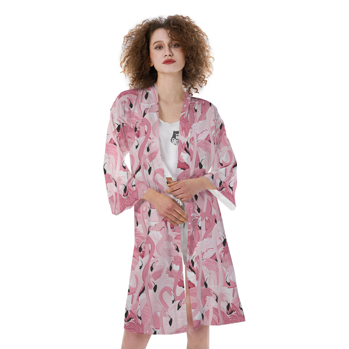 Flamingo Pink Print Pattern Kimono-grizzshop