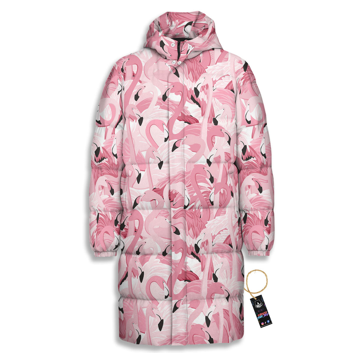 Flamingo Pink Print Pattern Long Down Jacket-grizzshop