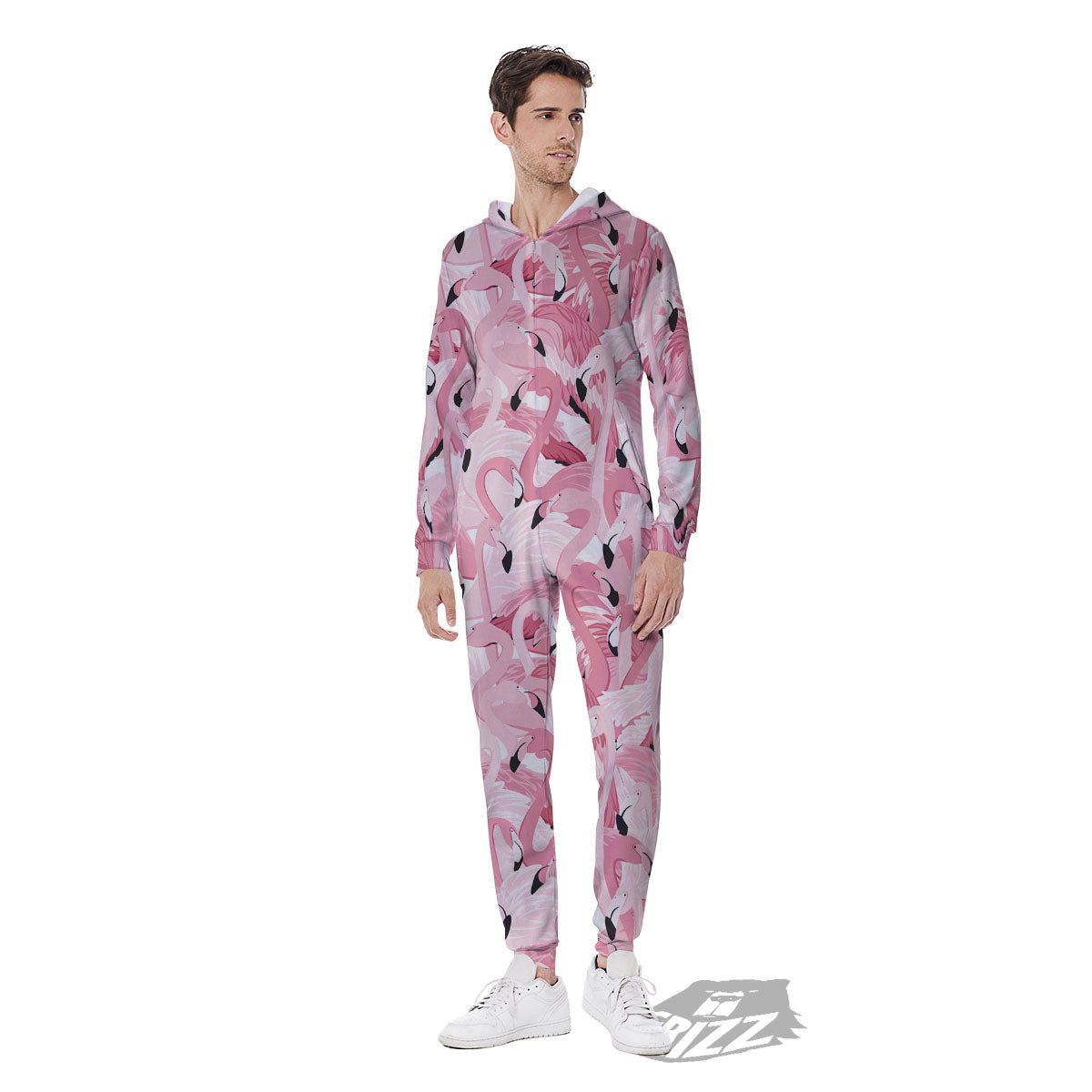 Flamingo Pink Print Pattern Men's Jumpsuit-grizzshop