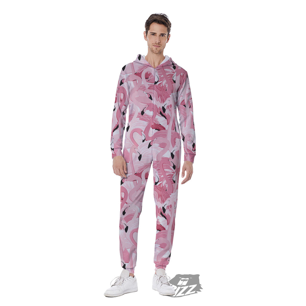 Flamingo Pink Print Pattern Men's Jumpsuit-grizzshop