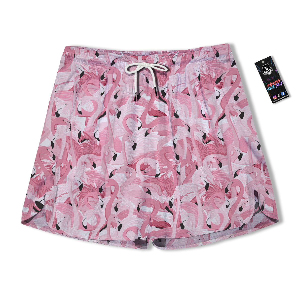 Flamingo Pink Print Pattern Men's Running Shorts-grizzshop