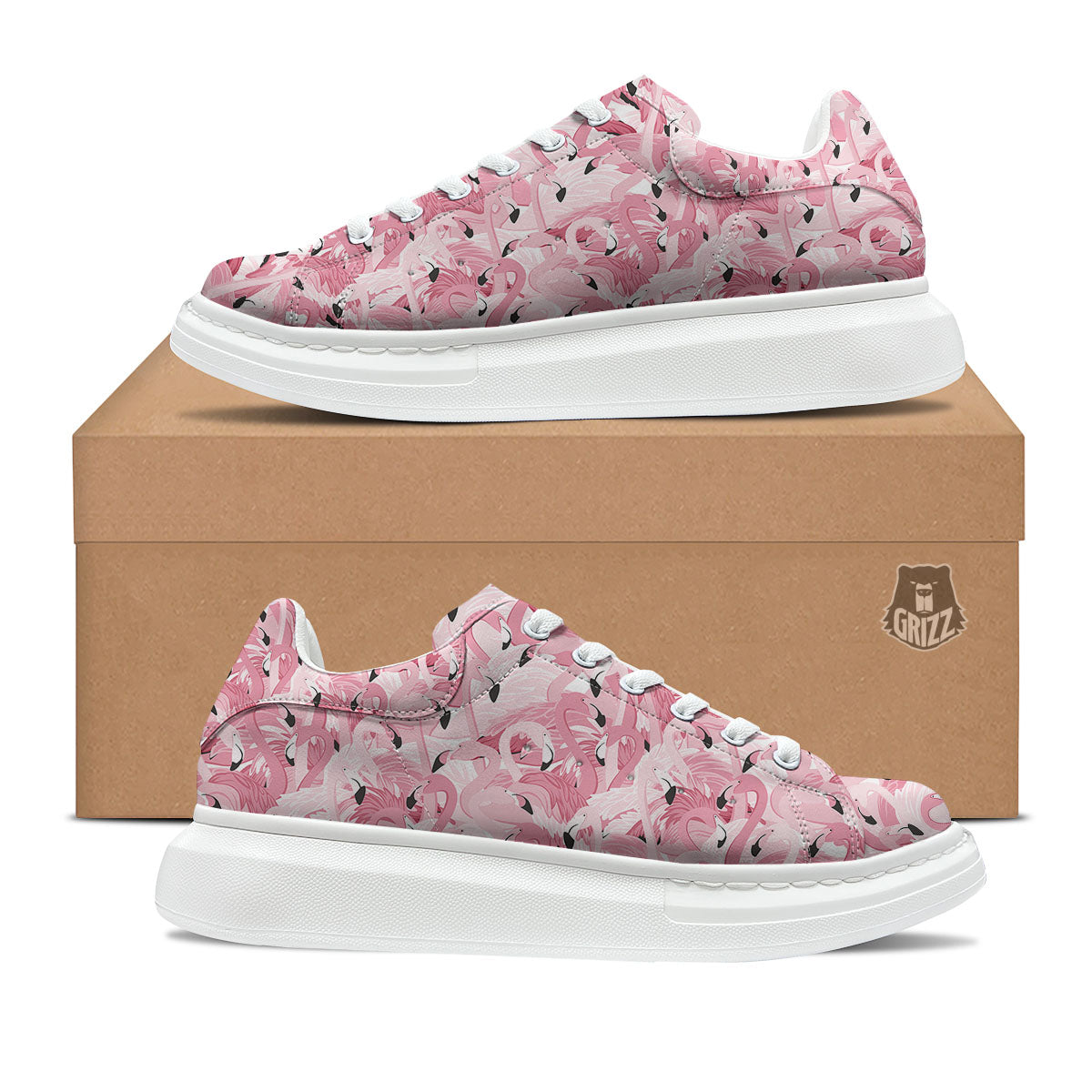Flamingo Pink Print Pattern Platform Shoes-grizzshop