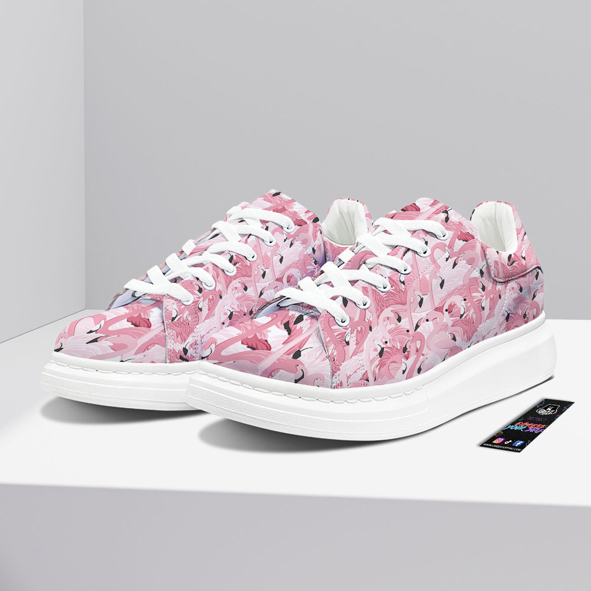 Flamingo Pink Print Pattern Platform Shoes-grizzshop