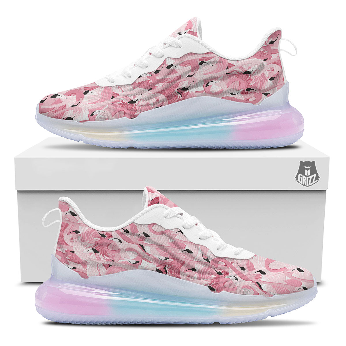 Flamingo Pink Print Pattern Running Sneakers-grizzshop