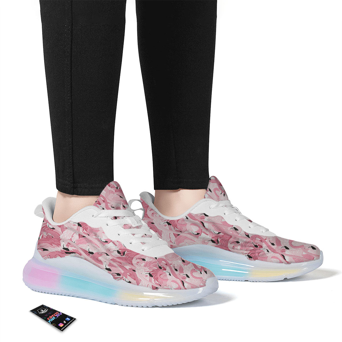 Flamingo Pink Print Pattern Running Sneakers-grizzshop