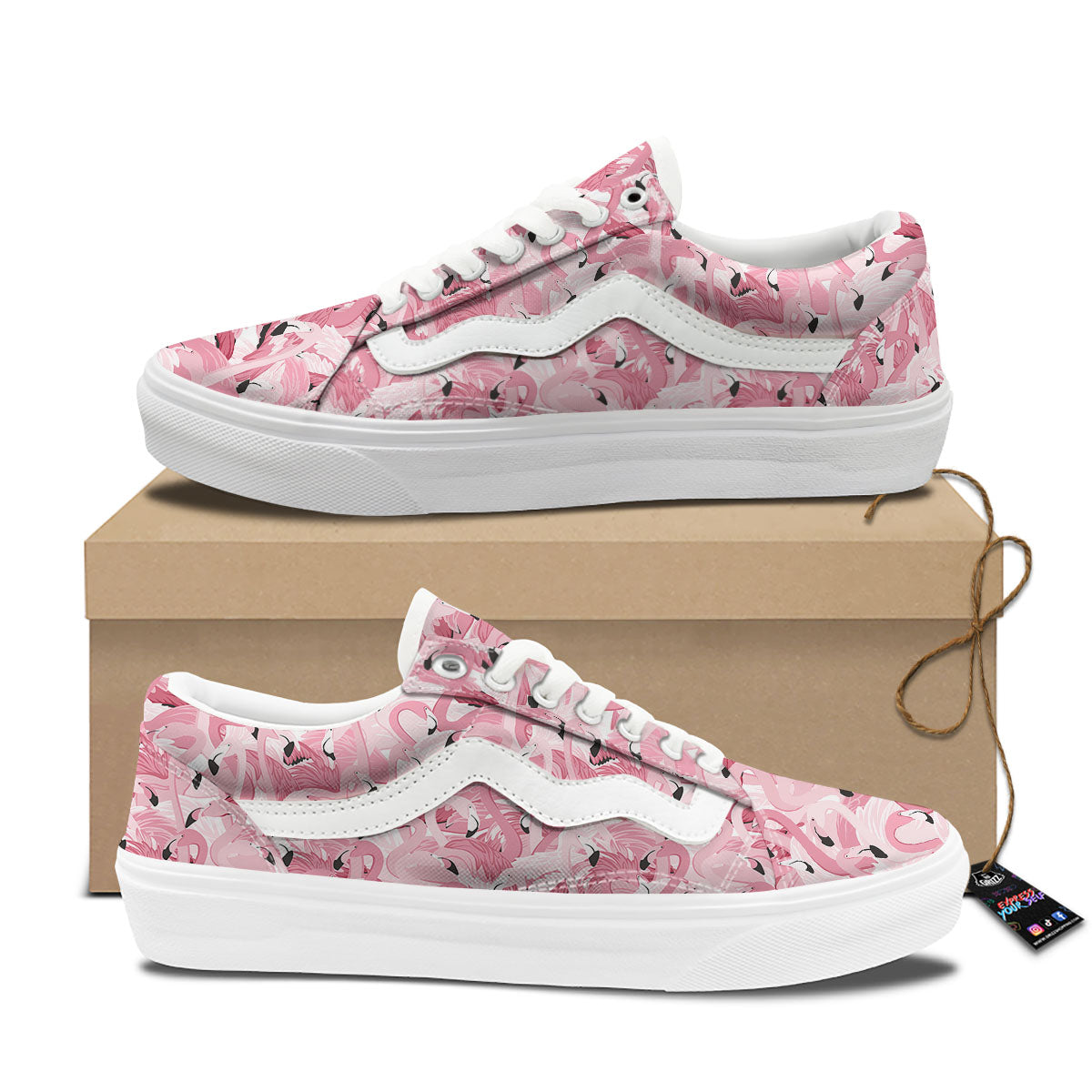 Flamingo Pink Print Pattern Skate Shoes-grizzshop