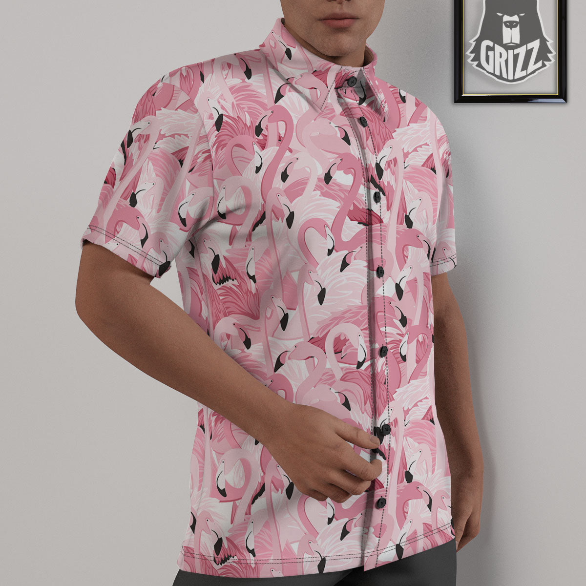 Flamingo Pink Print Pattern Untucked Shirts-grizzshop