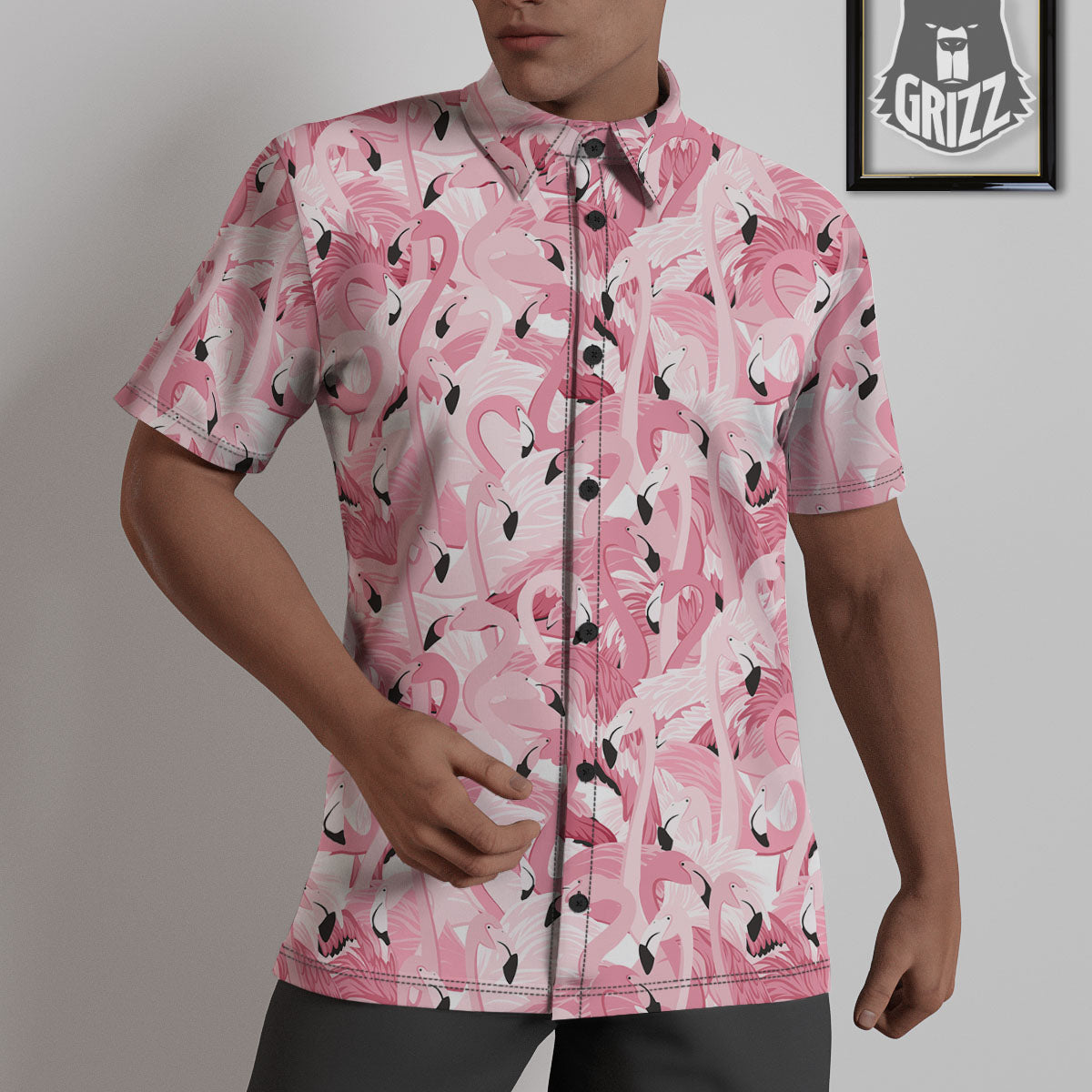 Flamingo Pink Print Pattern Untucked Shirts-grizzshop