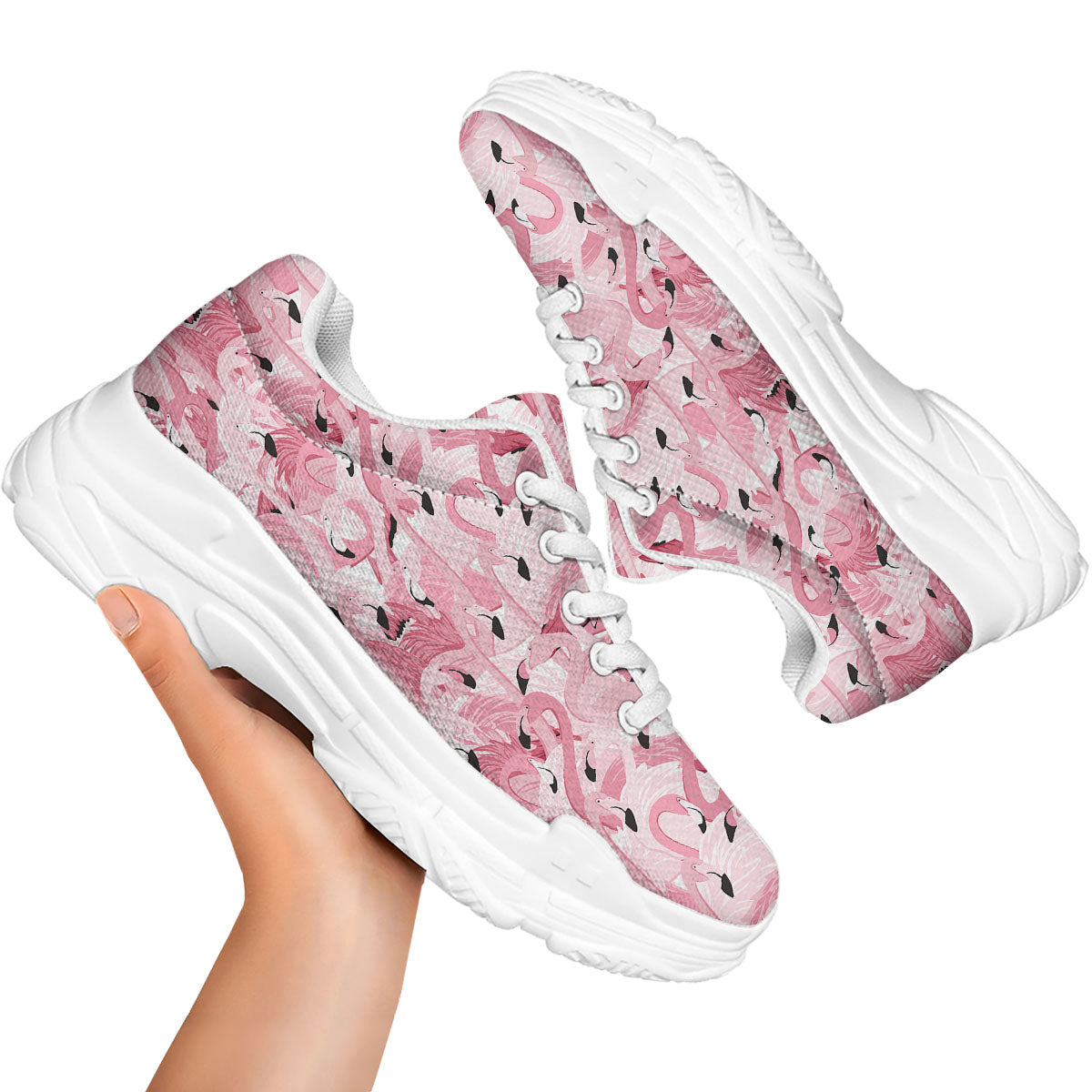 Flamingo Pink Print Pattern White Chunky Shoes-grizzshop