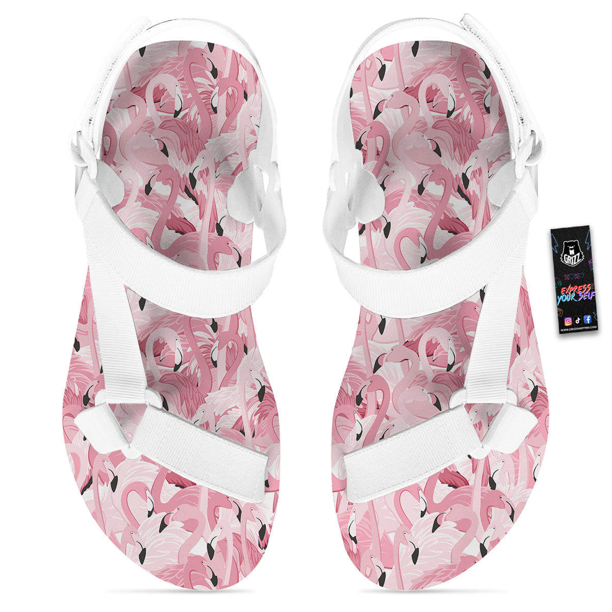 Flamingo Pink Print Pattern White Open Toe Sandals-grizzshop