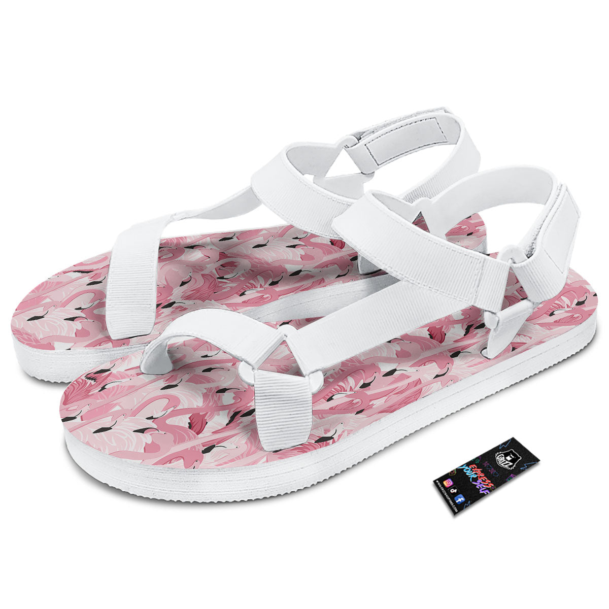 Flamingo Pink Print Pattern White Open Toe Sandals-grizzshop