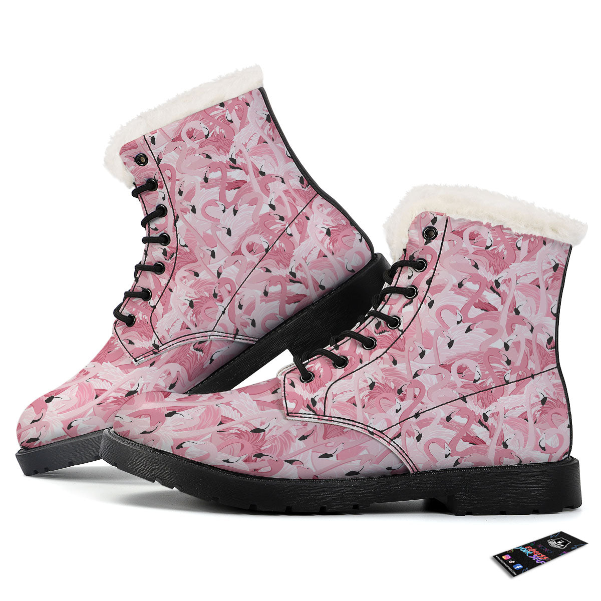 Flamingo Pink Print Pattern Winter Boots-grizzshop