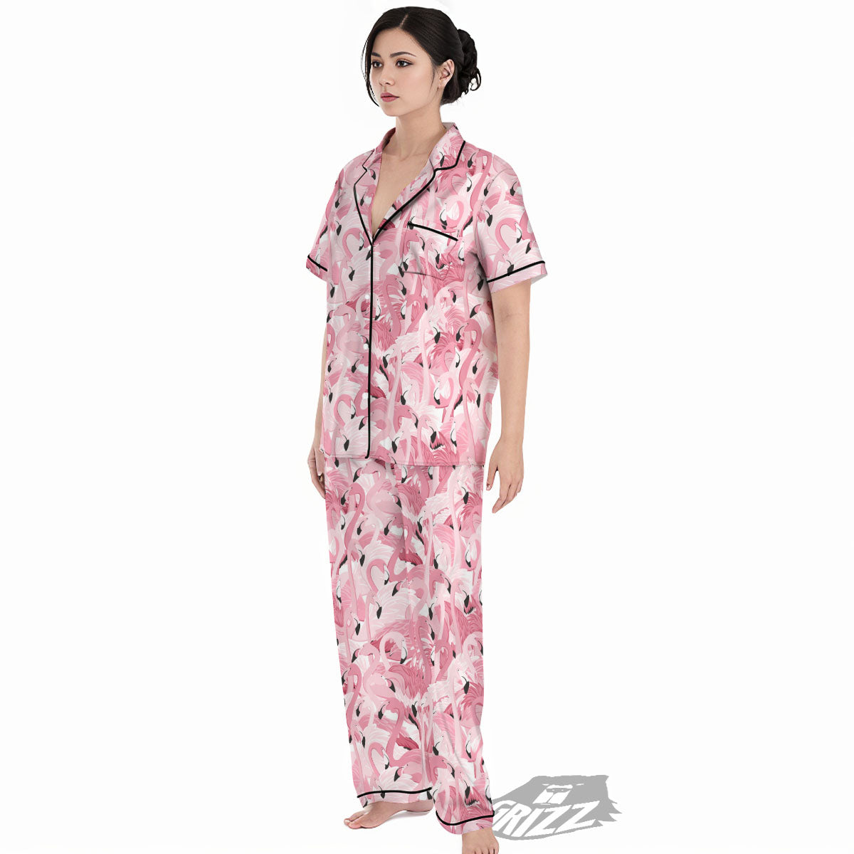 Flamingo Pink Print Pattern Women's Pajamas Set-grizzshop