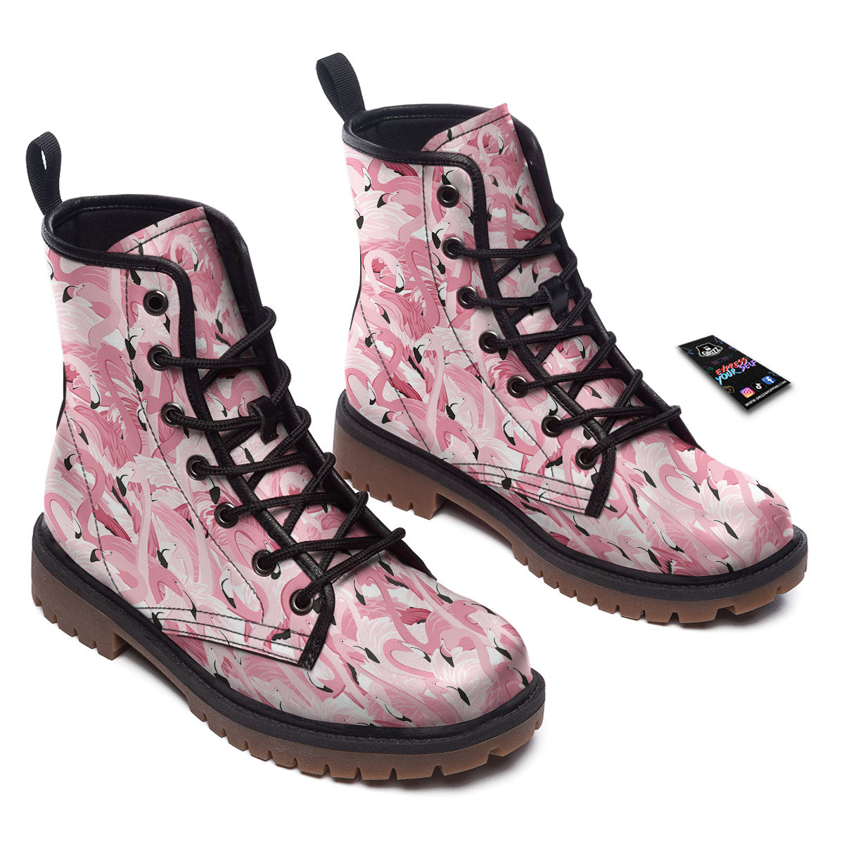 Flamingo Pink Print Pattern Work Boots-grizzshop