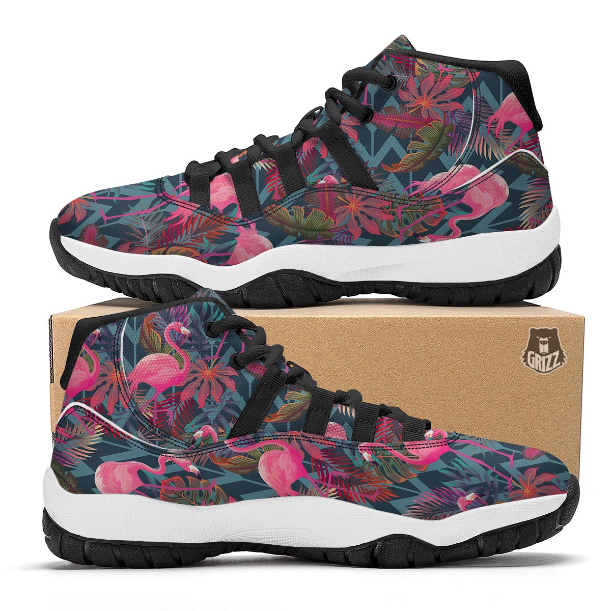 Flamingo Stripe Hawaiian Tropical Pattern Print Black Bball Shoes-grizzshop