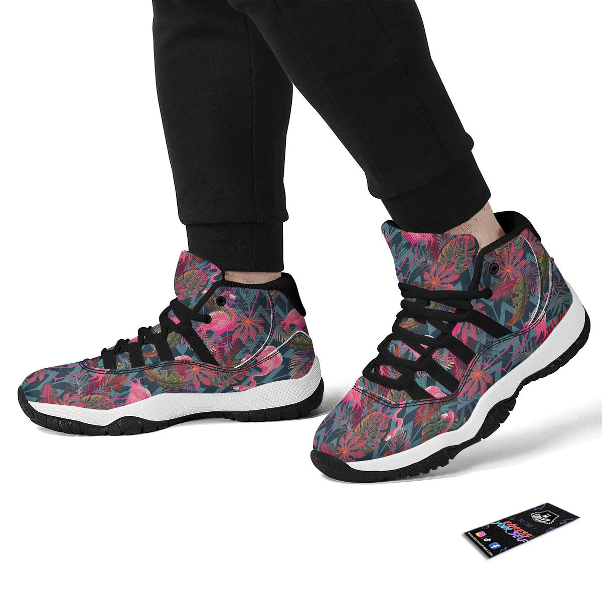 Flamingo Stripe Hawaiian Tropical Pattern Print Black Bball Shoes-grizzshop