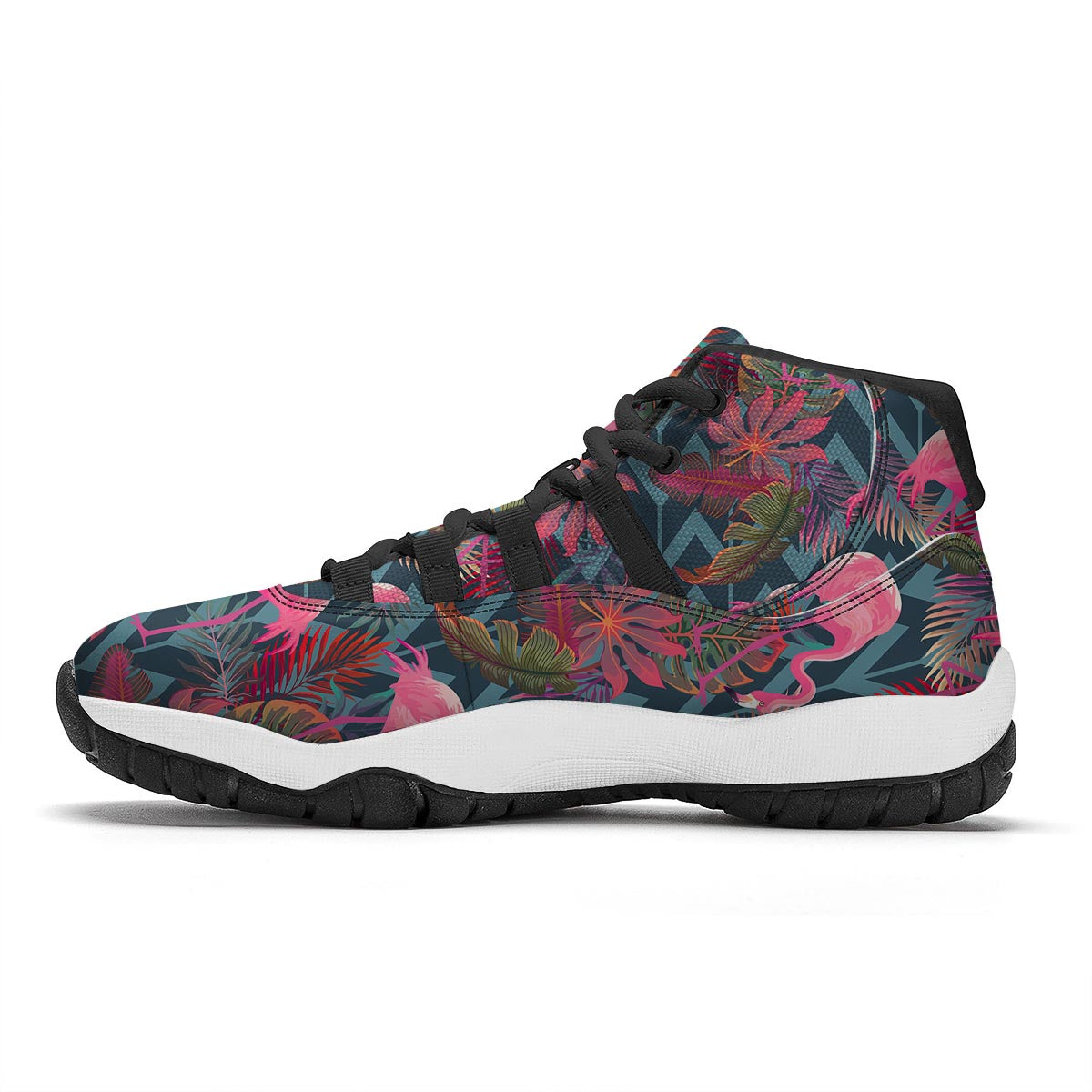 Flamingo Stripe Hawaiian Tropical Pattern Print Black Bball Shoes-grizzshop