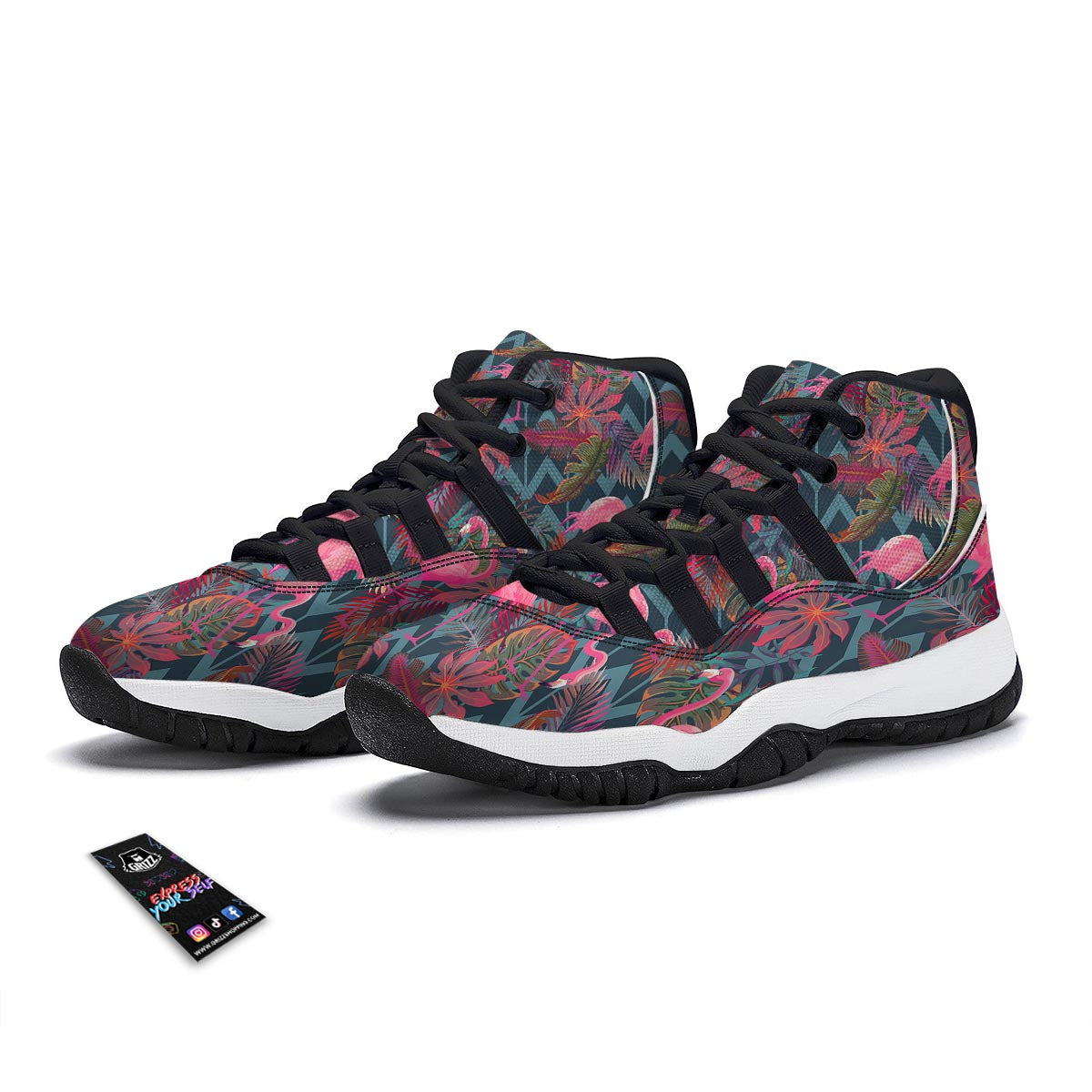 Flamingo Stripe Hawaiian Tropical Pattern Print Black Bball Shoes-grizzshop