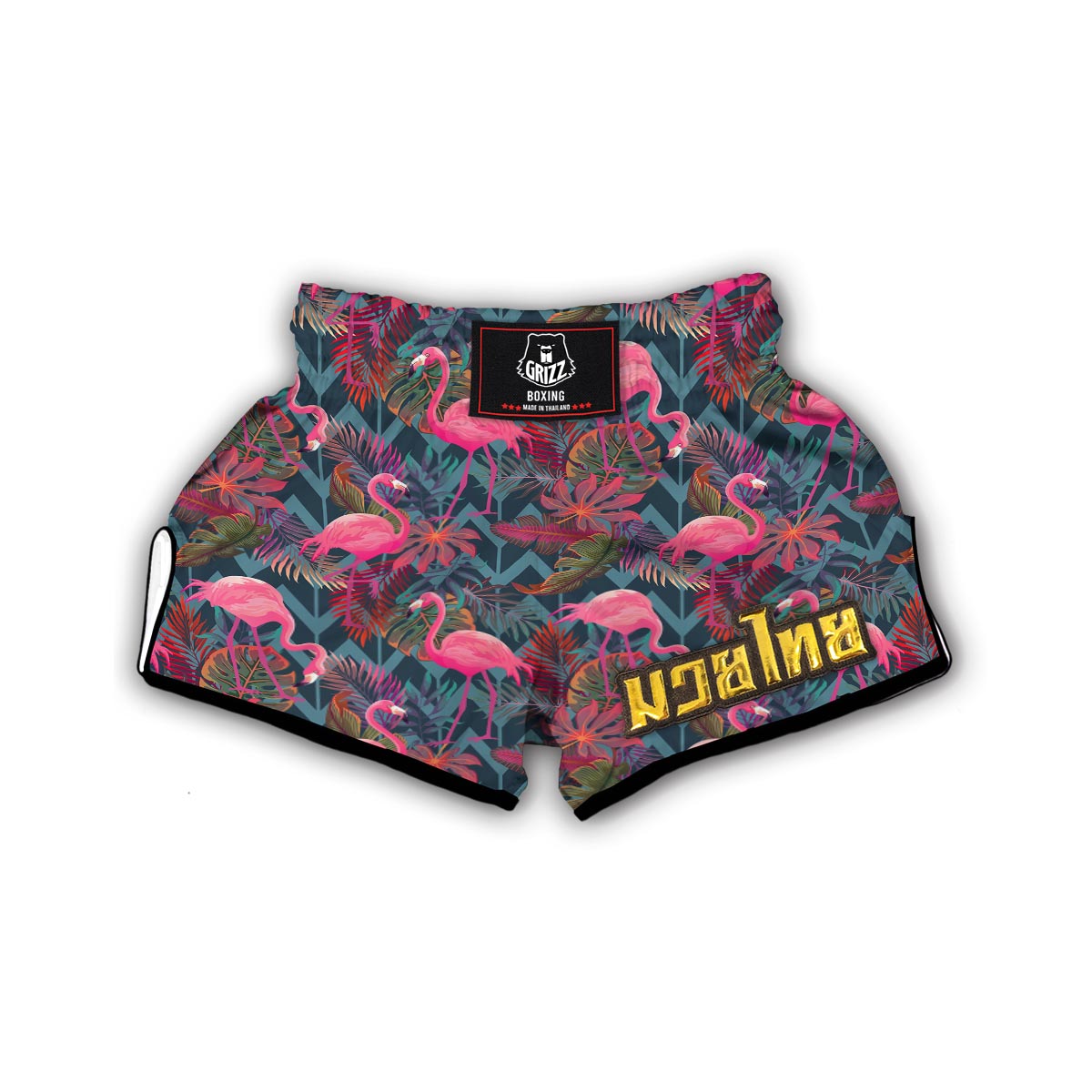 Flamingo Stripe Hawaiian Tropical Pattern Print Muay Thai Boxing Shorts-grizzshop