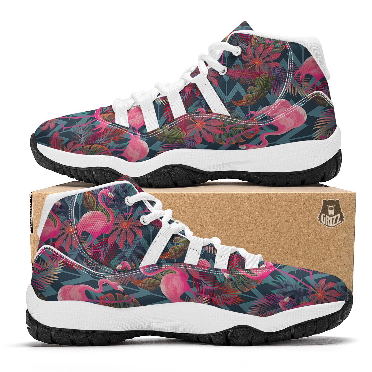 Flamingo Stripe Hawaiian Tropical Pattern Print White Bball Shoes-grizzshop