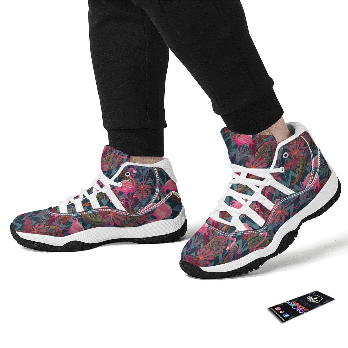 Flamingo Stripe Hawaiian Tropical Pattern Print White Bball Shoes-grizzshop