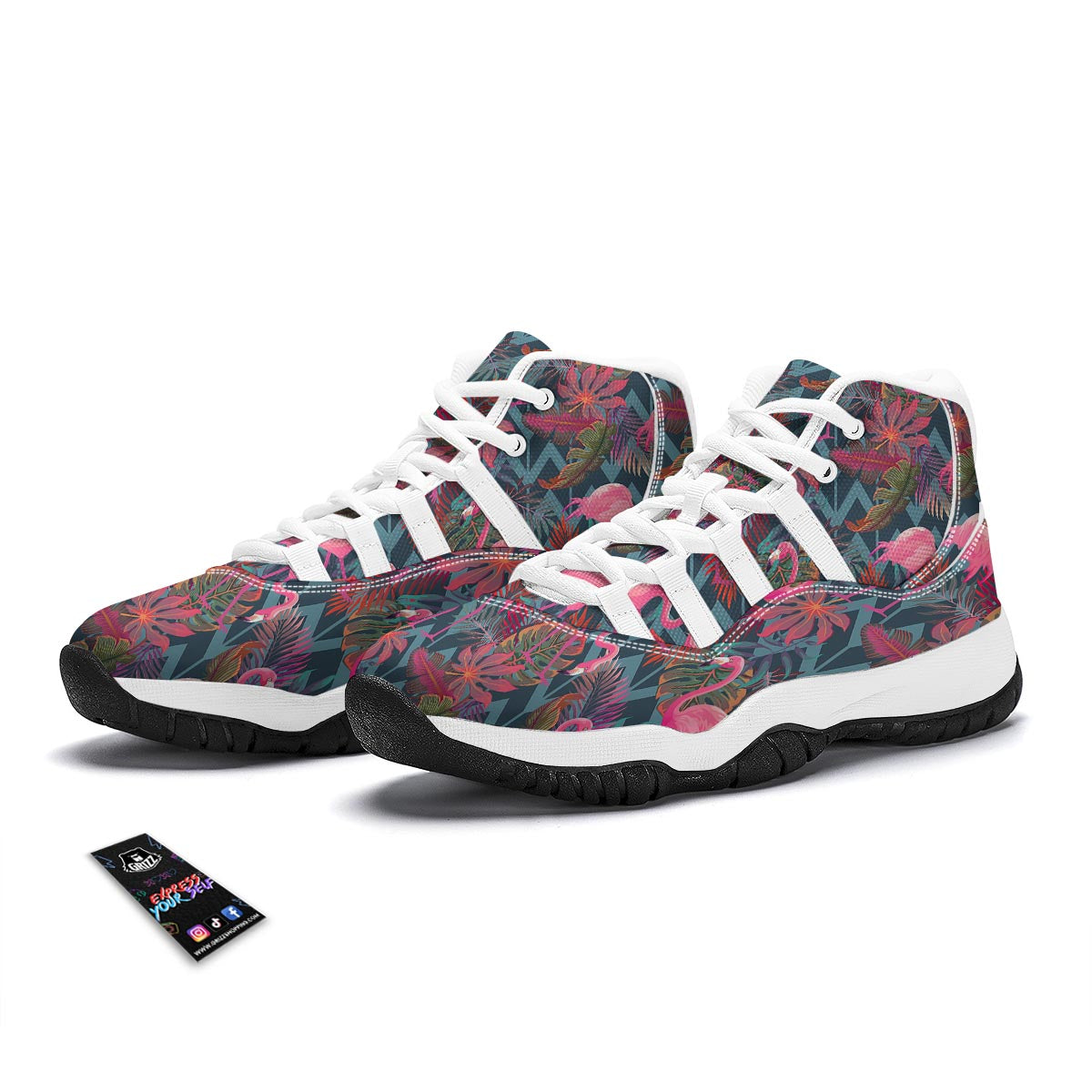 Flamingo Stripe Hawaiian Tropical Pattern Print White Bball Shoes-grizzshop