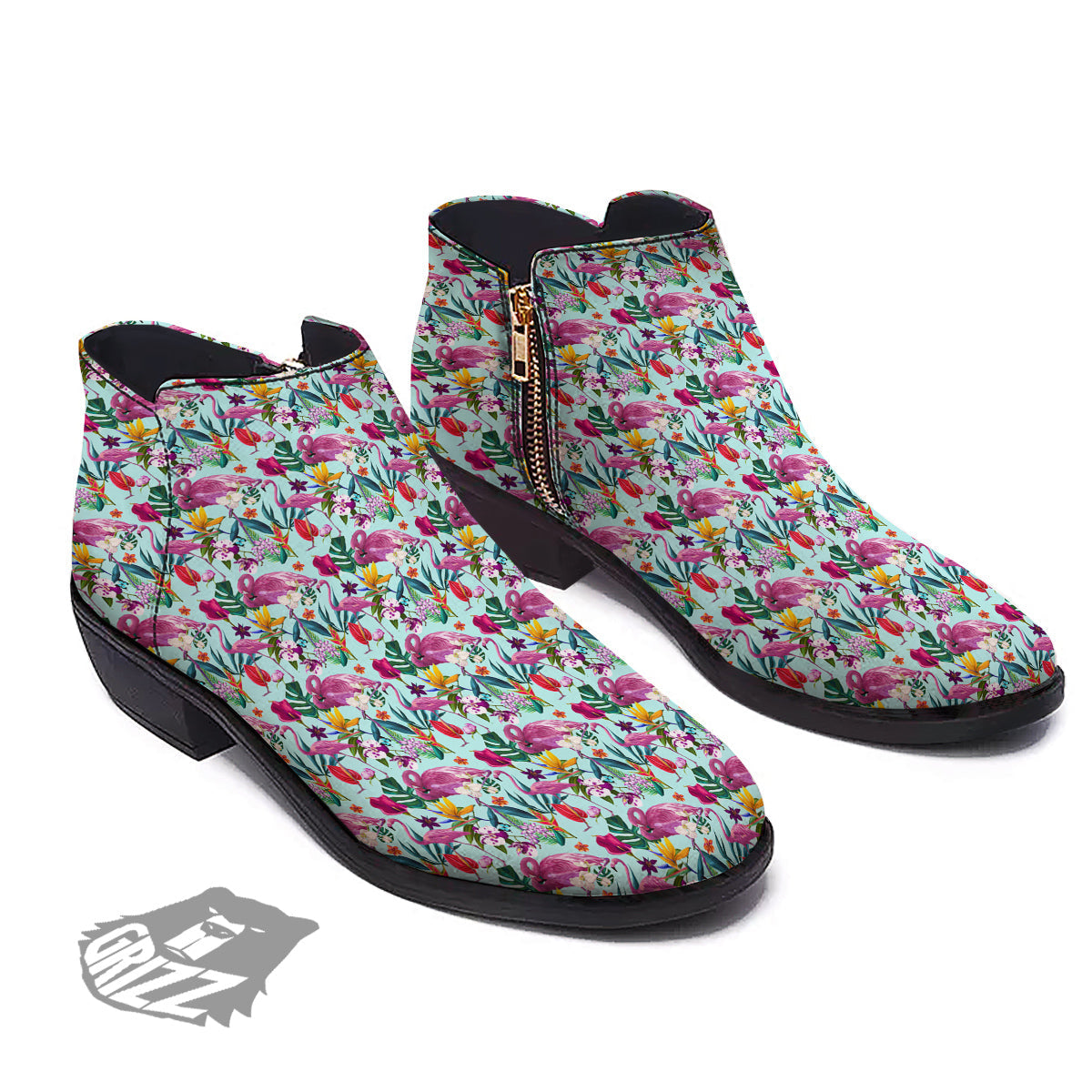 Flamingo Tropical Colorful Print Ankle Boots-grizzshop