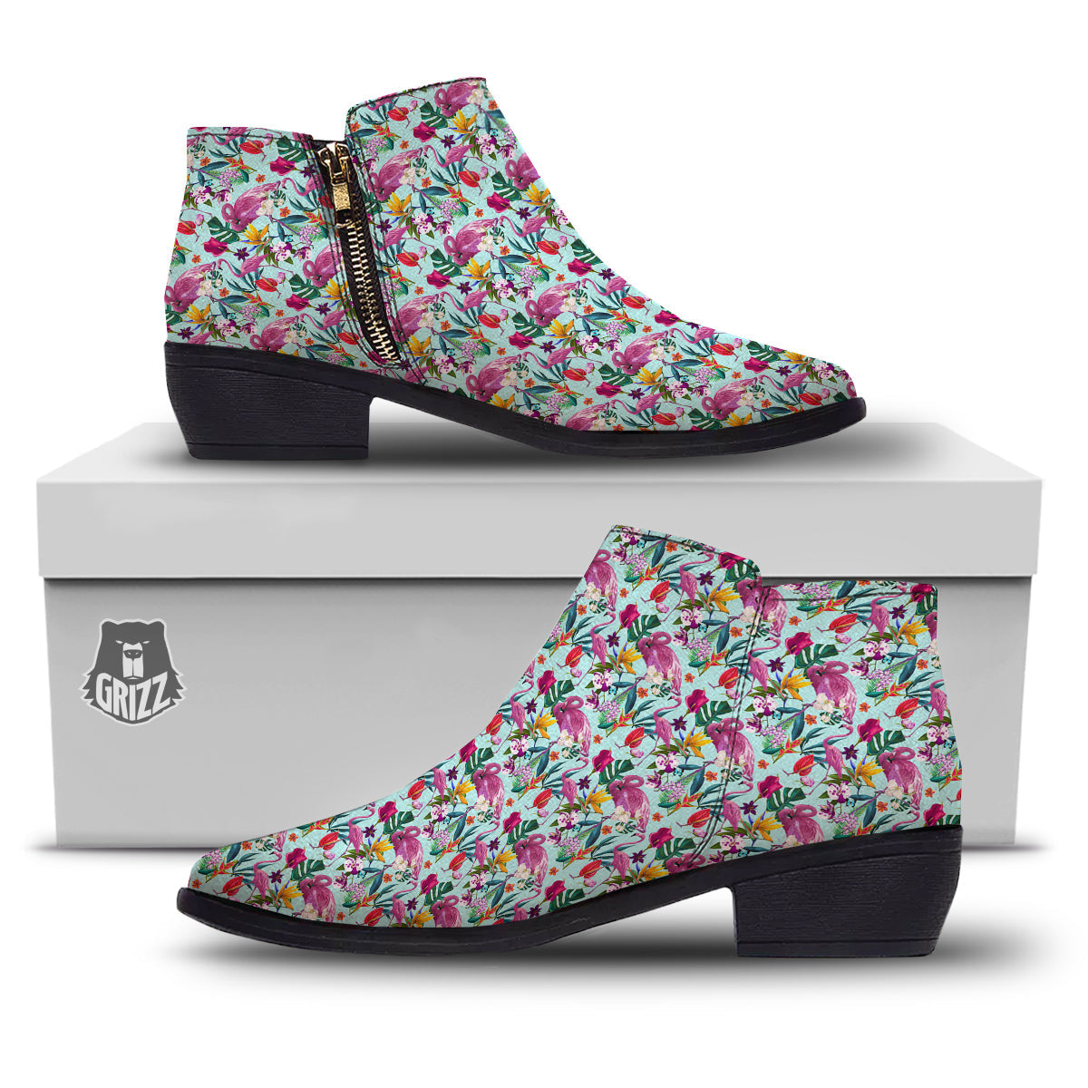 Flamingo Tropical Colorful Print Ankle Boots-grizzshop