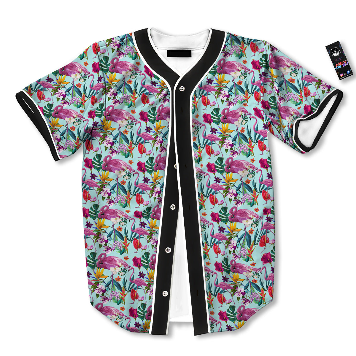 Flamingo Tropical Colorful Print Baseball Jersey-grizzshop