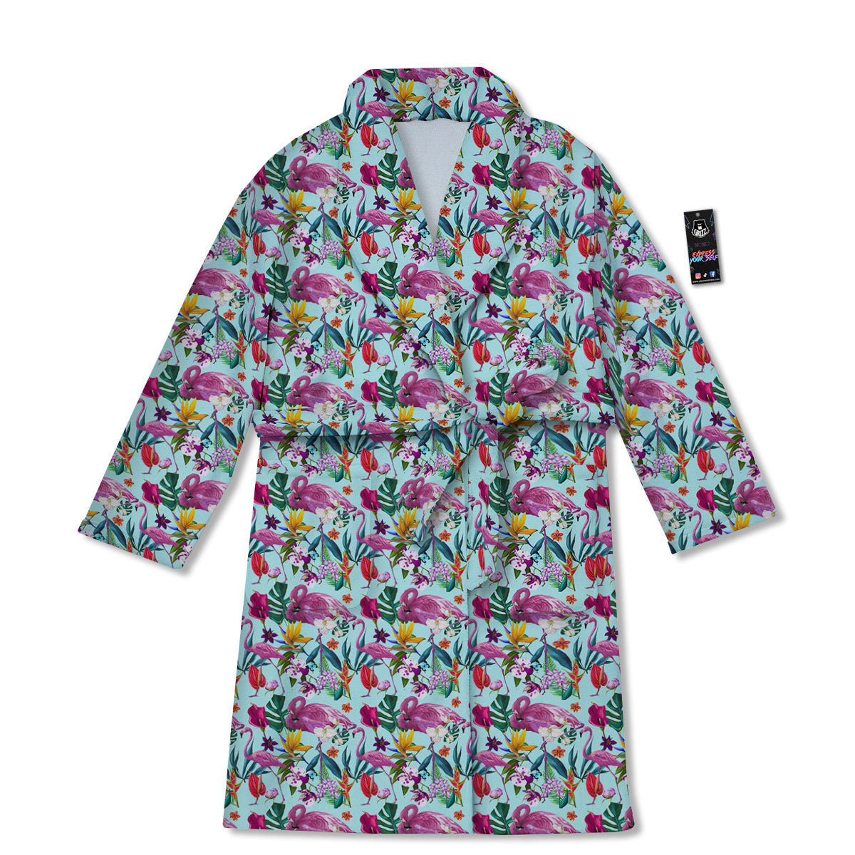 Flamingo Tropical Colorful Print Bathrobe-grizzshop