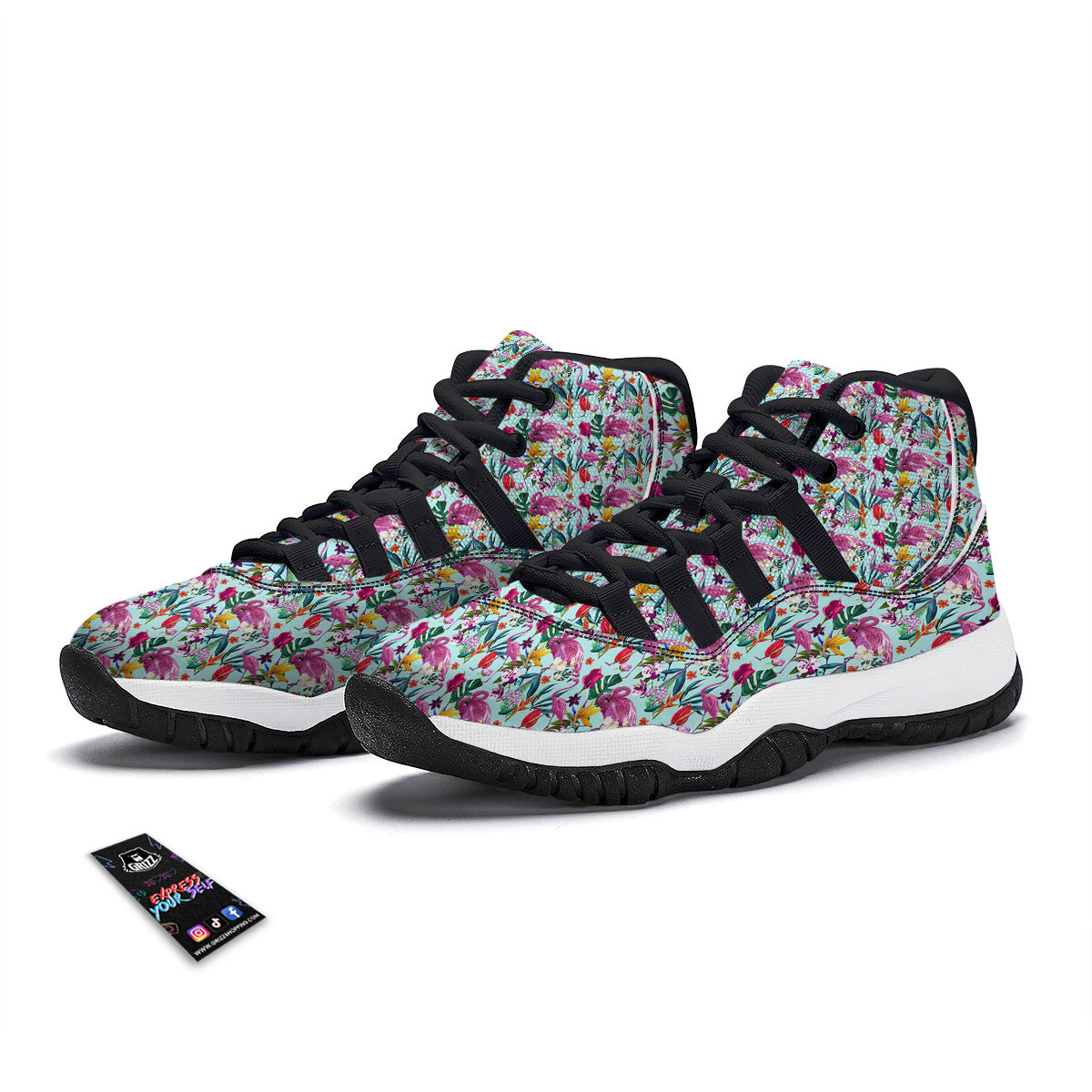 Flamingo Tropical Colorful Print Black Bball Shoes-grizzshop