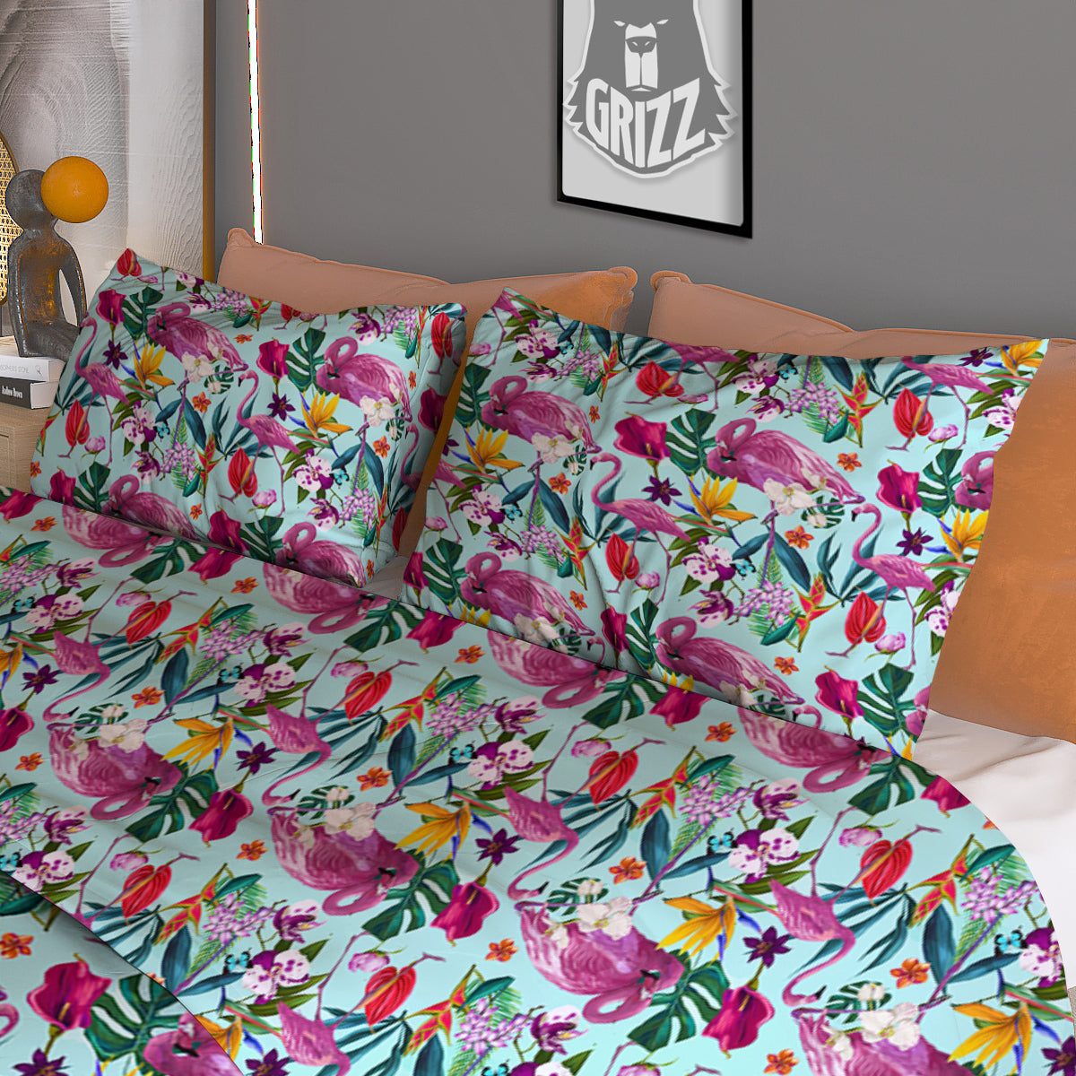 Flower Jeans Denim Print Pattern Duvet Cover Bedding Set