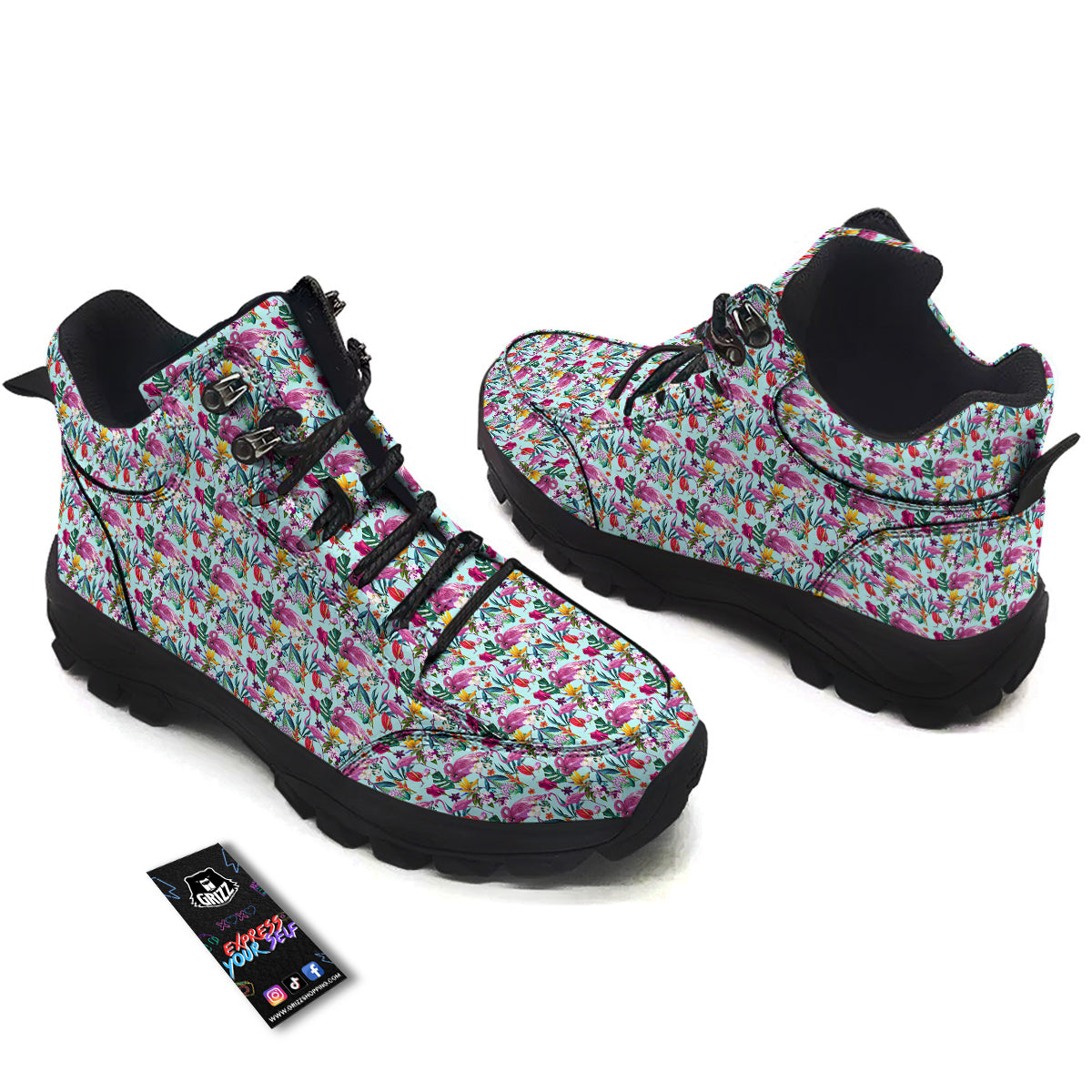 Flamingo Tropical Colorful Print Hiking Shoes-grizzshop