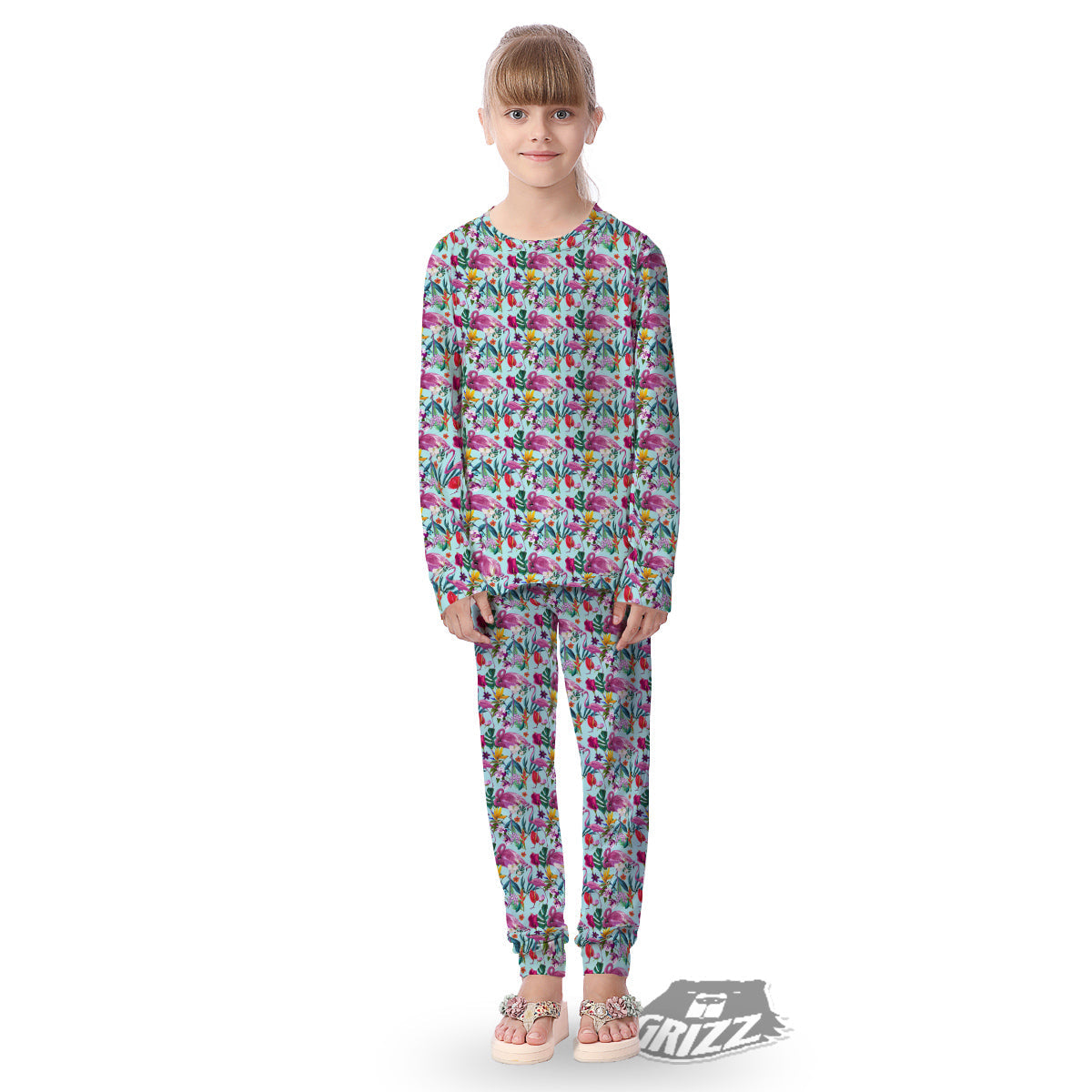 Flamingo Tropical Colorful Print Kid's Pajamas-grizzshop