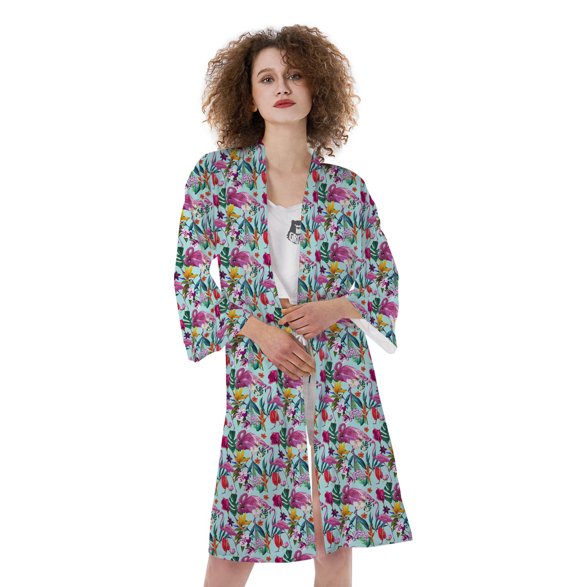 Flamingo Tropical Colorful Print Kimono-grizzshop