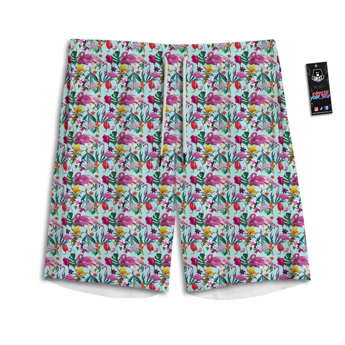 Flamingo Tropical Colorful Print Men's Athletic Shorts