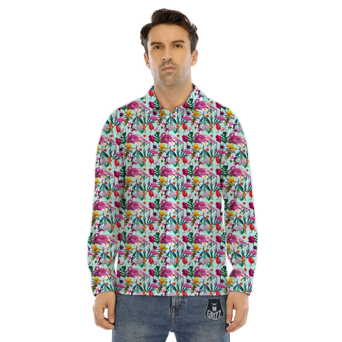 Flamingo Tropical Colorful Print Men's Dress Shirts-grizzshop
