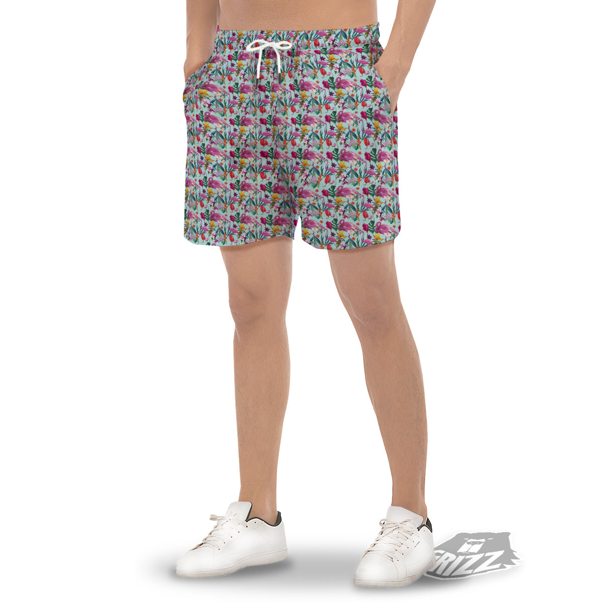 Flamingo Tropical Colorful Print Men's Gym Shorts-grizzshop
