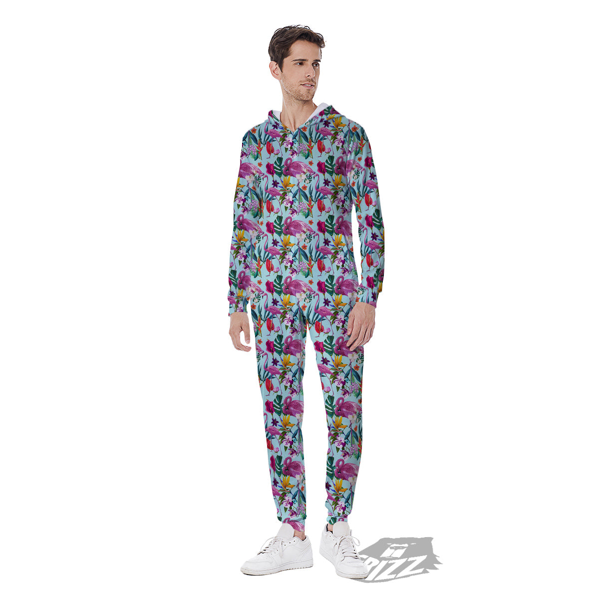 Flamingo Tropical Colorful Print Men's Jumpsuit-grizzshop